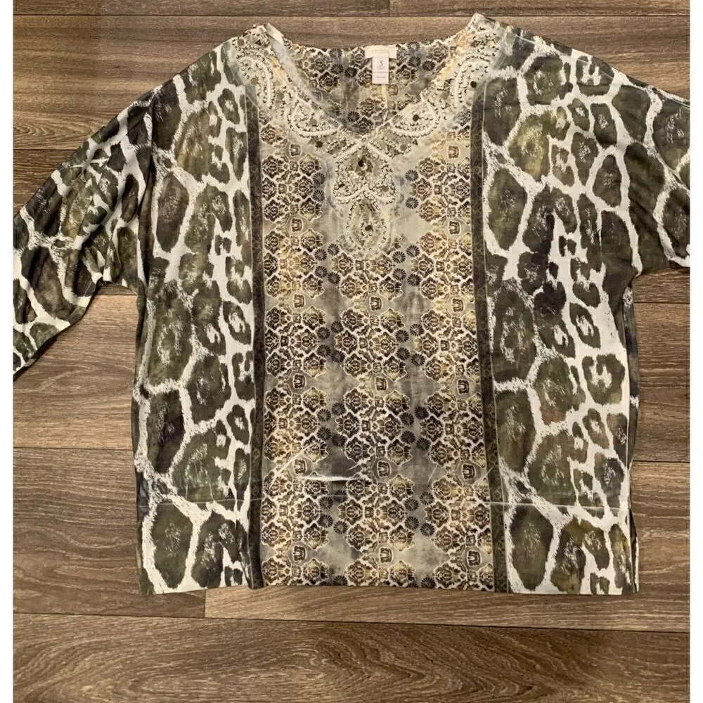 Chico’s Beaded Boho Chic Top Size 3 (Chico’s size) or XL (Regular size)